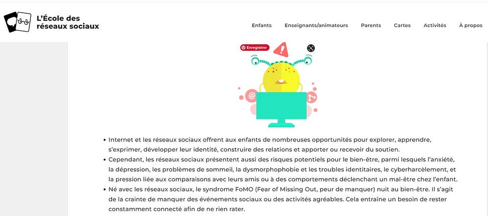 Santé mentale 1 Capture d'écran du site l'école des réseaux sociaux